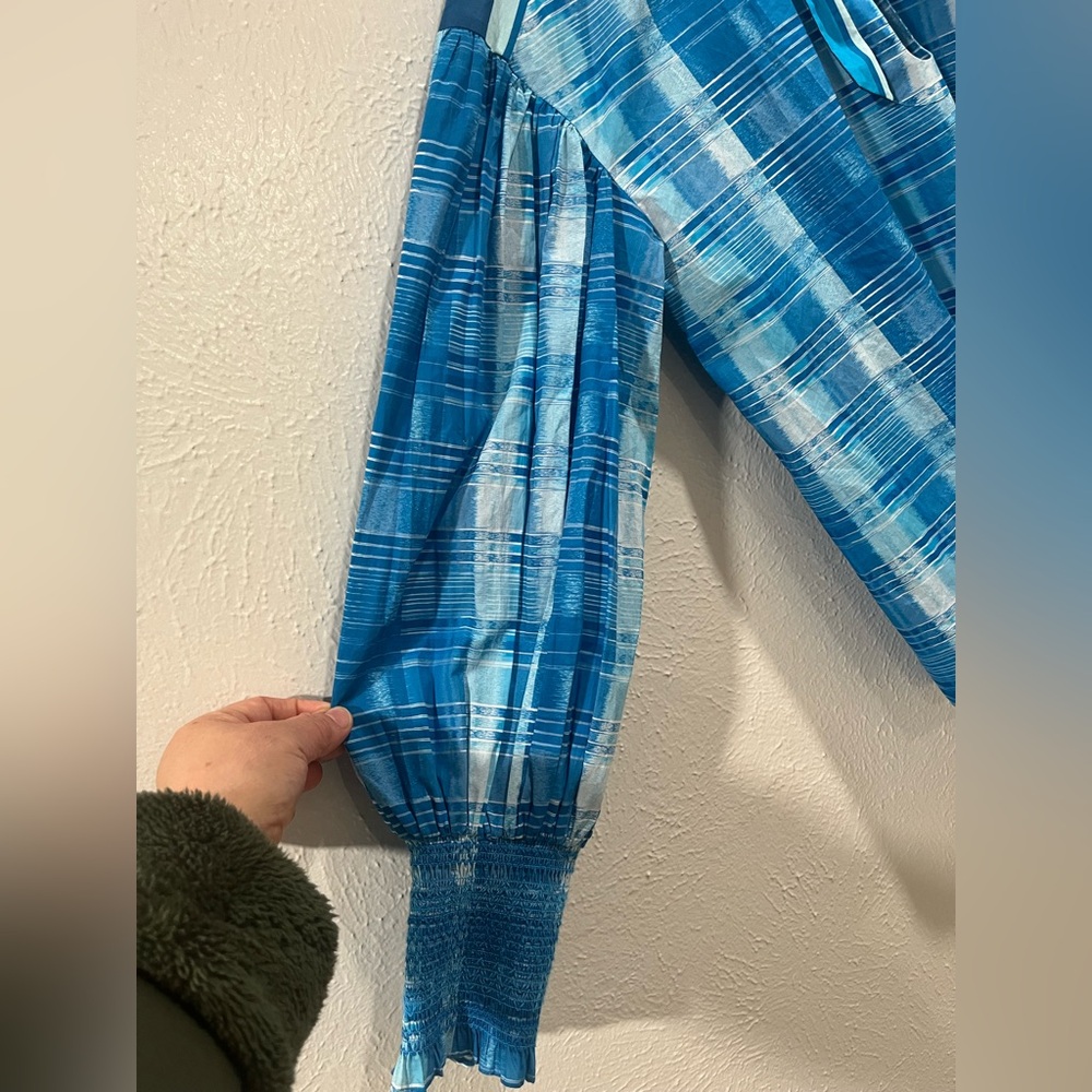 Blue Plaid Tie-Neck Blouse Tracy Reese - Picture 4 of 6